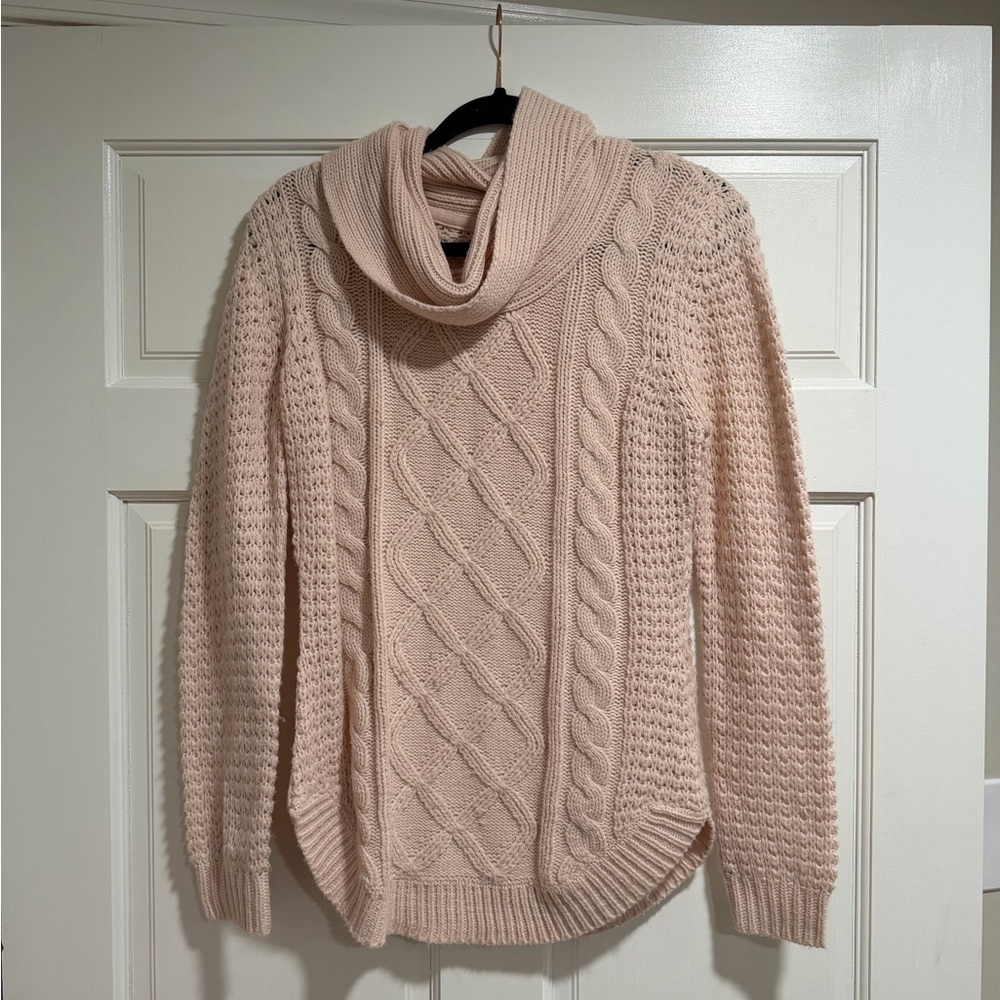RD Style Blush Cable Knit Cowl Neck Sweater